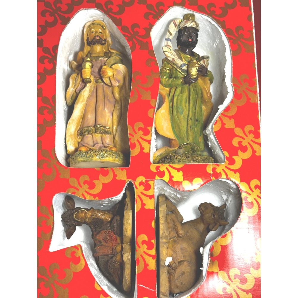 Vintage 10 Piece Nativity Figurine Set with Rustic Wood Manger Creche Bundle - Picture 5 of 8
